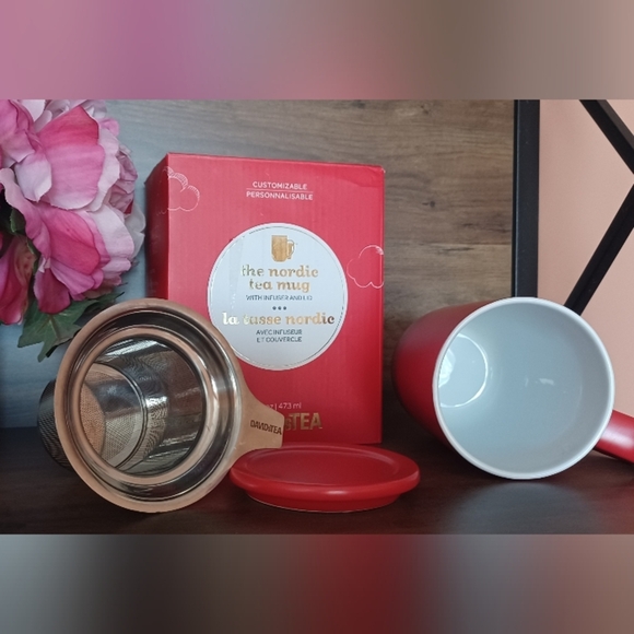 DAVIDs TEA Berry Red Customizable 16oz Nordic Mug Kit Lid Infuser & Pen - Picture 2 of 8